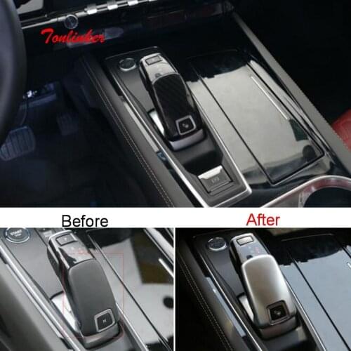Tonlinker Interior Car Gear Panel Cover case sticker for Peugeot 508L 2018-19 Car Styling 1 PCS ABS Carbon Cover sticker