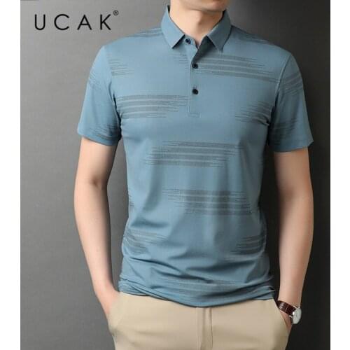 UCAK Brand Classic Turn-down Collar Cotton T Shirt Men Clothes Summer New Fashion Tops Streetwear Casual Soft Tshirt Homme U5469