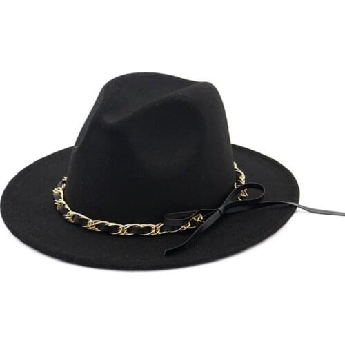 Retro Fashion Vintage Floppy Wide Brim bowler hat For Men Women Black Wool bowknot Trilby Cap chapeu de feltro HF18