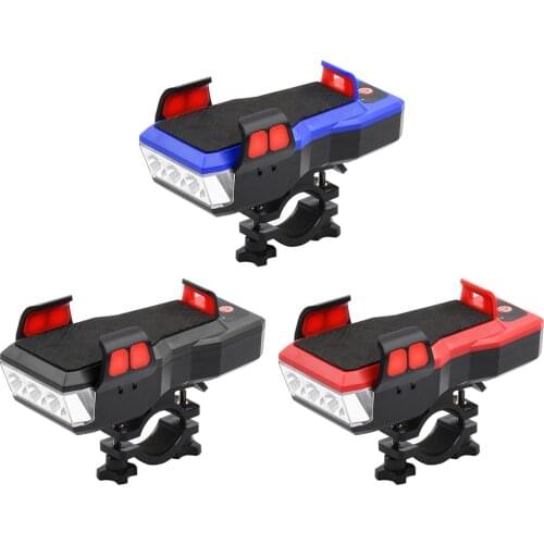 Bicycle Front Light Horn Phone Holder Portable Multifunctional Waterproof USB Rechargeable LED Cycling Bike Headlight Flashlight