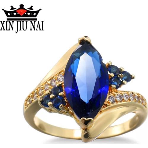 Deep Blue Olive Crystal Oval Ring Jewelry 18 k G P Gold color Hot jewelry AAA Cubic Zircon Vintage Wedding Engagement Love Ring