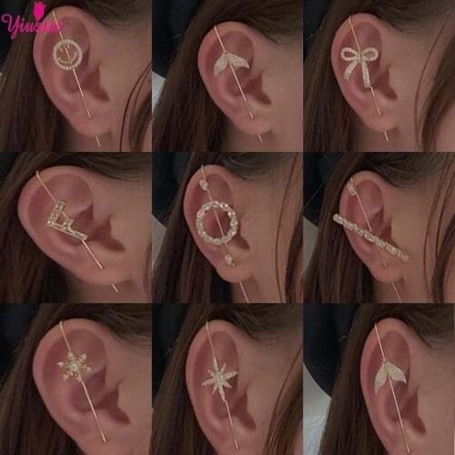 Vintage Cubic Zirconia Leaf Ear Clip Wrapped Track Type Crystal Hook Earrings For Womens Ear Hoop Rock Climbing Jewelry 2020