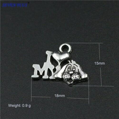 High Quality 20 Pieces/Lot 18mm*15mm Antique Silver Plated I Love My Dog Dog Charms For Diy Making