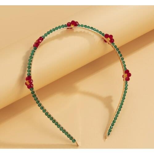 Origin Summer Sweet Simulation Pearl Beaded Hair Band for Women Girls Crystal Contrast Color Weave Holiday Hair Accessories