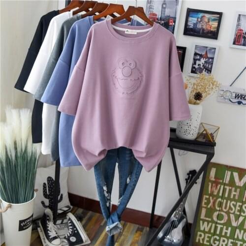 Womens Plus Size Long Loose Cotton Pullover Tops Short Sleeve Pure 3D Printed Oversized Casual Tee Shirt