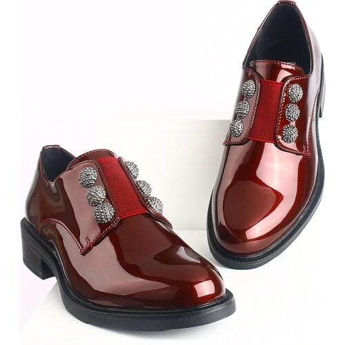 2021 Women Patent Loafers Flats Dress Shoes Ladies Rivet Office Formal Oxfords Girls Casual Comfortable Luxury Fashion Brand Foo