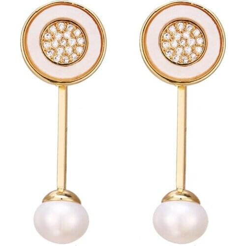 Bettyue Interesting Design Exquisite Round Shape WIth Cubic Zirconia Connecting Dainty Pearl Earring For Women Eye-catching Gift