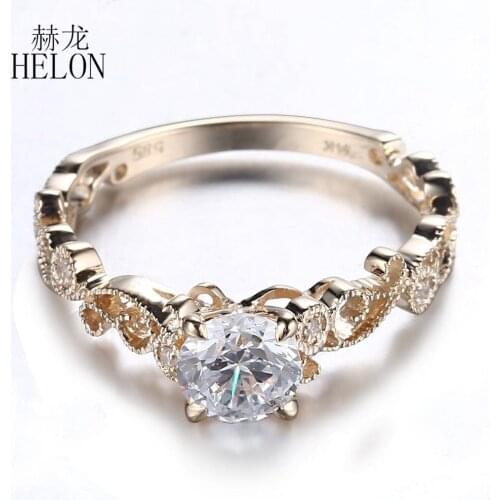 HELON Women Moissanite Ring Real 10k Yellow Gold Round 5.5mm Round Test Positive Moissanite Diamond Fine Jewelry Engagement Ring