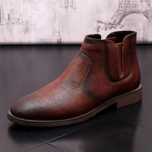 ERRFC Winter Fashion Forward Mens Brown Chelsea Boots British Pointed Toe Leisure Shoes Flat Platform Hombre Zapatos Size 38-43