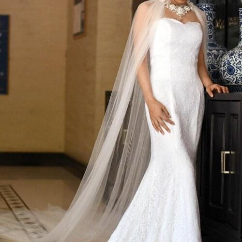 ZMG20 Long Wedding Wrap Tulle Party Shawl Floor-Length Bridal Cape Elegant jacket Wedding Bridal Long Cloak White Womens cape