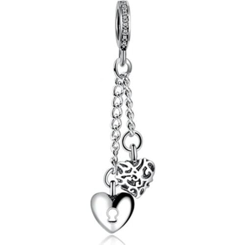 1Pcs New Cute Double Heart Chain Pendant DIY Beads Suitable for Original Pandora Charm Bracelet Ladies Jewelry Making Gifts