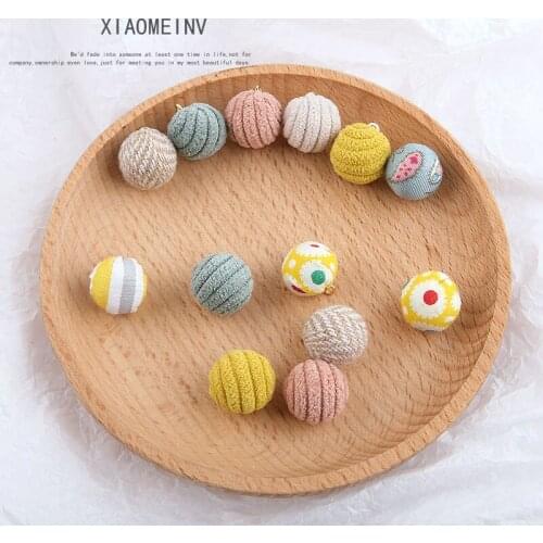 10pcs Korean Style Sweet Dangle Earrings For Women Ladys Printed Fabric Corduroy cute Ball Pendant Jewelry Accessories Finding