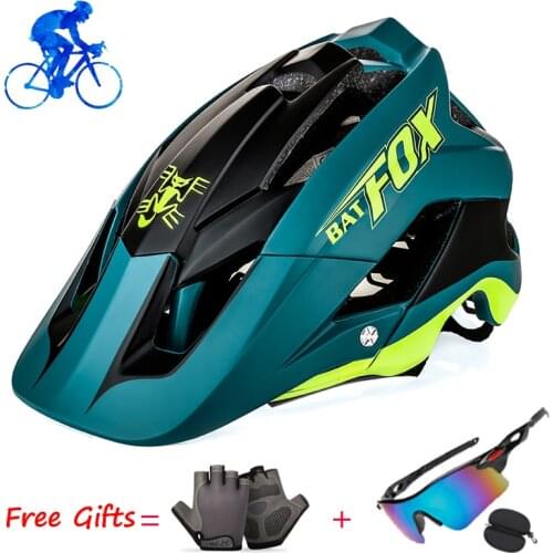 BATFOX Cycling helmets with sunglasses men ultra-light casco mtb Intergrally-molded outdoor sports Bicycle Helmets Safety cap