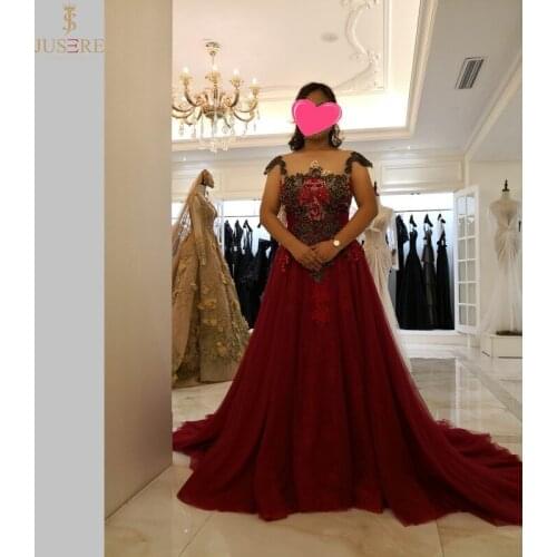Burgundy A Line Long Evening Dress Embroidery Party Dresses robe de soiree prom dress De Festa In Stock