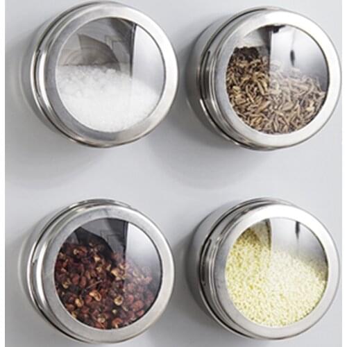 70ml Magnetic Spice Jar Sealed barbecue storage box powder box stainless steel Wall-mounted seasoning tank set with stickers
