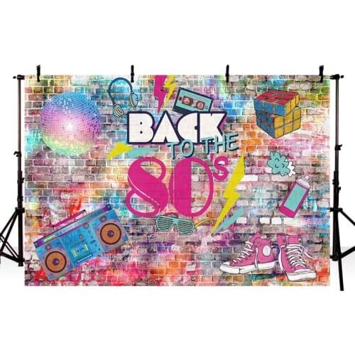 Graffiti Brick Wall Disco Back To 80s Party Musical Photography Backdrop Studio Spray Wall Photo Background for Photo Booth Prop