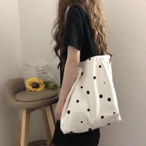 Cotton Linen Women Canvas Shopping Bags Eco Friendly Shoulder Bag Large Capacity Vintage Handbag Tote Dot Ins Sailing Print