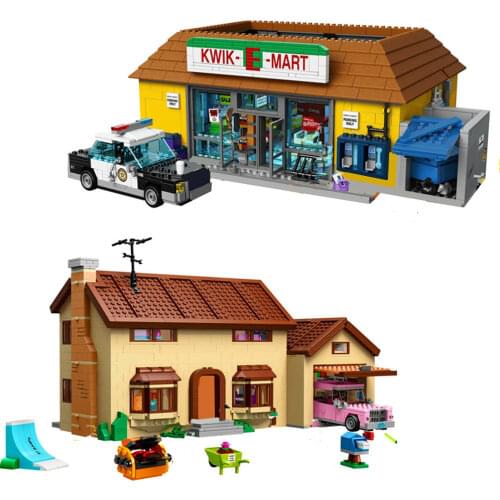 New 2757PCS 6 DOLLS FIT Original Movie TV Drama Simpson House Model Streetview Building Blocks Bricks Toys Kid Birthday Gift