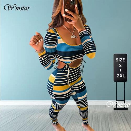 Two Piece Set Women Activewear Striped Print Crop Top Pants Set Tracksuit Fitness Sexy Night Club Outfits Wholesale Dropshipping