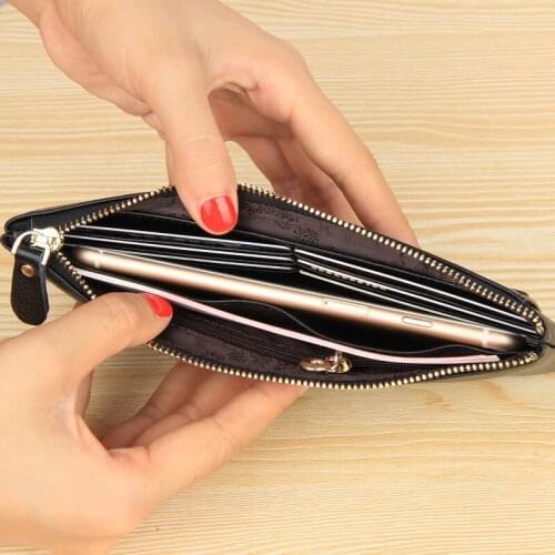Genuine Leather Zipper phone handbag Thin Purse Men Women Wallets Clutch Bags Women Coin Money Wallet Credit Card Holder