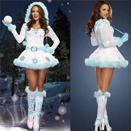 Dreamy Snow Maiden Christmas Hooded Dress Sexy Christmas Tree Clothing Santa Claus Costume Cosplay Xmas Party Wear