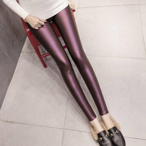 Thin Velvet Womens Faux Leather Leggings Women High Waist Skinny Stretch Leggings Bottoming Trousers Leather Pencil Pants C7403