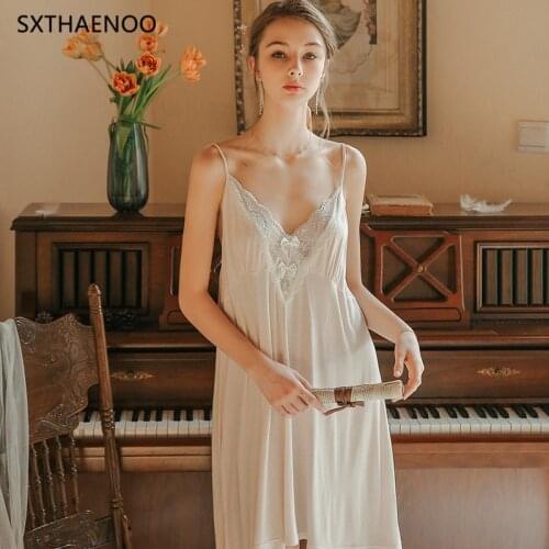 SXTHAENOO Summer Solid Nightgowns Sleepshirts Lace Dress Nightdress Frech Style Elegant Nightgown Female Dresses Sexy Sleepwear