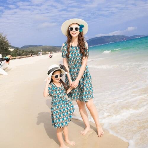 Mother Daughter Dresses Summer Family Outfits Mom and Daughter print Dress Matching Clothes Dress for Kids and Women