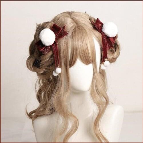 Lolita Red Princess Handmade Double Ponytail Bowknot Hairpin Girl Maid Cosplay Hair Accessories B1703