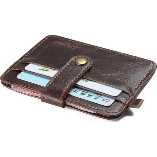 Hot Fashion Vintage Crazy Horse Leather Slim Mens Wallet With Small Money Bag Man Thin Credit Card Holder Mini Purse For Male