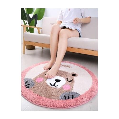 Cartoon Childrens Rround Carpet Cute Animal Non-Slip Bedroom Living Room Floor Mat Thickened