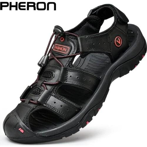 Genuine Leather Cowhide Men Sandals Outdoor Casual Shoes Summer Quality Beach Shoes New Slippers Flip-Flops Big Size 38-47