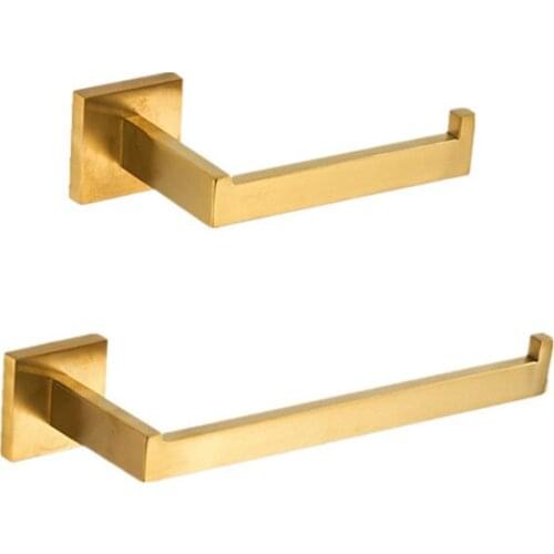 SUS304 Stainless Steel Toilet Roll Paper Holder with Towel Ring Bathroom Set Brushed Gold Towel Bar Bath Accessories