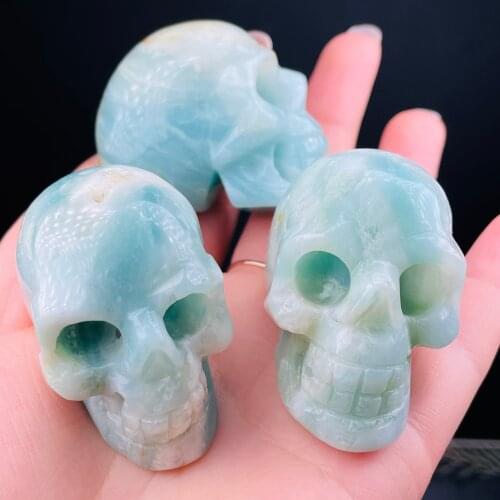Natural Caribbean Calcite Crystal Reiki Skull Gemstone Stone Home Collectible Figurines Decor