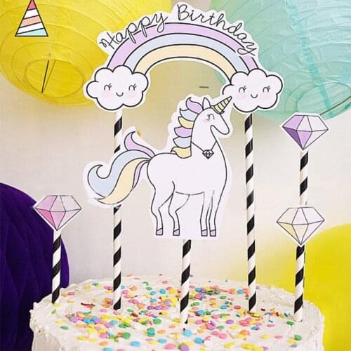 2019 New Unicorn Diamond Clouds Stars Cake Topper Happy Birthday Candle Party Decor 3 Styles DIY