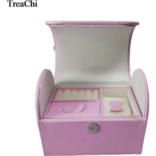 New Luxury PU Ring Earring Jewelry Organizer Carrying Case Cute Mini Pink Jewelry Packaging Display Armoire Box Wedding Gift Bag