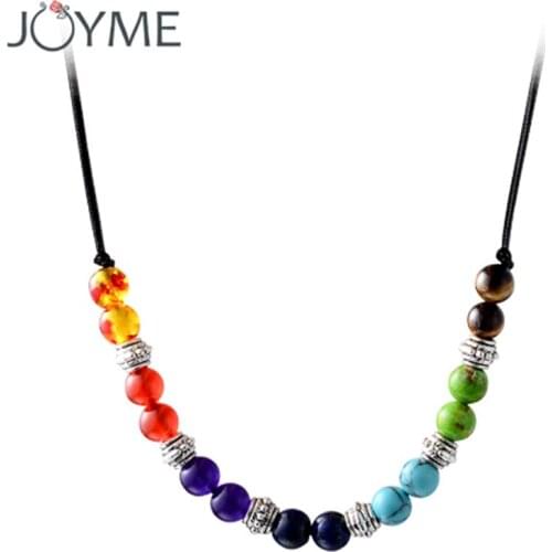 7 Colors Beads Healing Natural Stone Pendants Necklaces Yoga Balancing Stone Necklace for Women Men Gift Chakra Necklace Jewelry