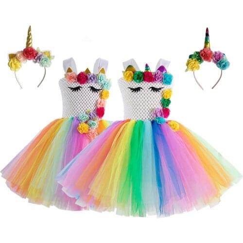 2021 Summer New Baby Kids Clothes Children Dress Flower Lace Dress Girls Fluffy Princess Dresses Wedding Dress Send Headband 6Y