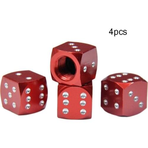 Red/ Green 4pcs Aluminum Alloy Anti-theft Car-Styling Auto Dice Dust Valve Cap Tire Valve Dust Cap Airtight Covers