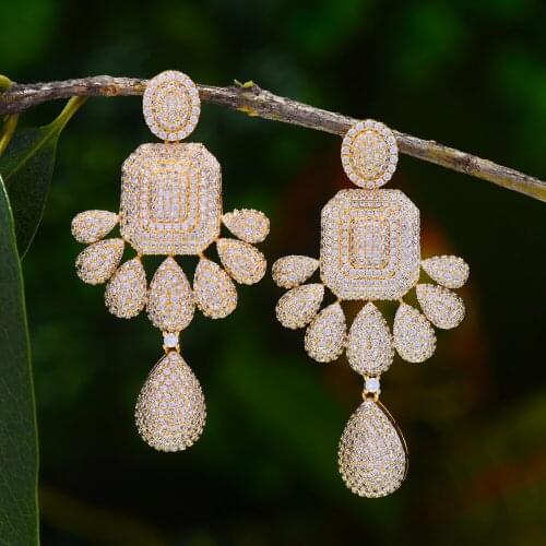 Blachette Luxury Waterdrop African Dangle Earrings For Women Wedding Cubic Zirconia Crystal DUBAI Bridal Earrings Party Jewelry