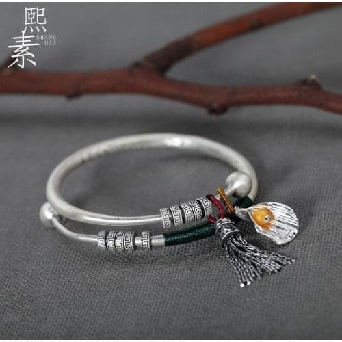 925 silver retro solid tassel ancient method palace bell pendant ethnic style ancient style silver ornaments silver bracelet