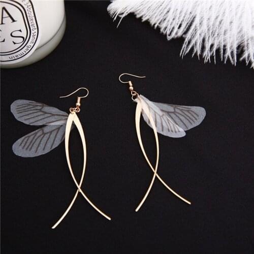 Earrings Jewelry Fashion Bohemian Gold Style-Long Pink Dragonfly Wings Earrings Drop Earrings for Women Earrings Accessories