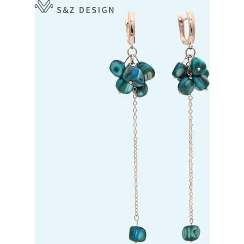 S&Z DESIGN Korean Fashion Irregular Color Shell Dangle Earrings 585 Rose Gold Eardrop For Women Wedding Jewelry Romantic Gift