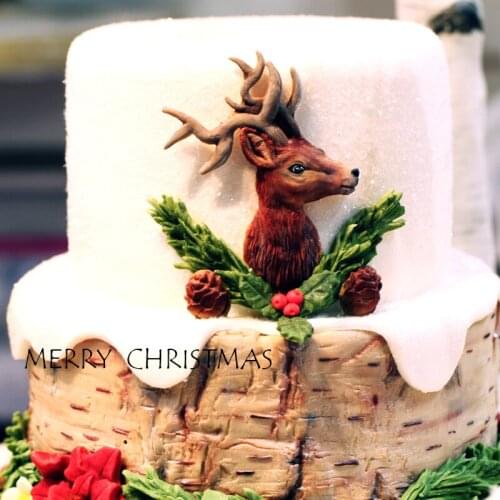 Christmas Elk Pine Cone Deer Head Silicone Mold Fondant Cake Decoration Mould Clay Moulds Holly Leaf Christmas PRZY Eco-friendly