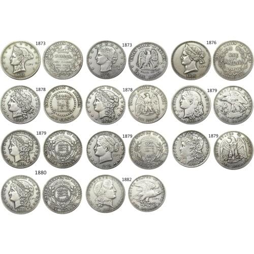 USA A Set Of(1873-1882) 11pcs Different Dollar Patterns Silver Plated Copy Coin