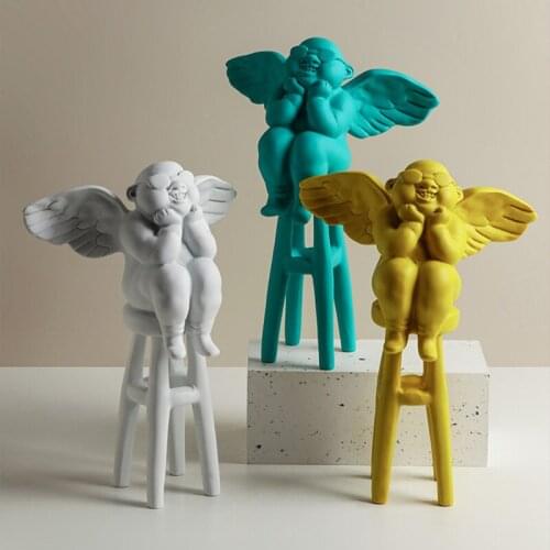 3 Colors Cartoon Handicraft Resin Ornament Wings Angel Statue Sculpture Home Office Decoration for Room Decor Family figurines