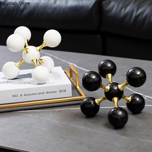 Modern Light Luxury Geometric Ornaments Black Marble Ball Alloy Craft Decoration Living Room Home Decoration Accessories