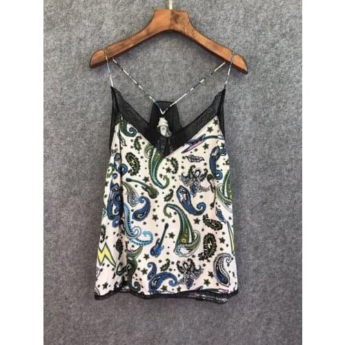 Top Version 100% Viscose Paisley Cashew Printed Lace Patchwork Camisole Vest Top - Newest 2019 Stylish Women Strap Top