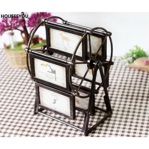 Vintage Novelty Decoration Crafts Metal Art Rotating Combination Photo Frame Home Decor Picture Frame Wedding Retro Ornaments
