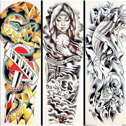 25 Style Temporary Tattoo Sticker Pray Weep Nun Girl Full Flower Arm Waterproof Tattoo GQB-031 Women Men Large Fake Tattoo